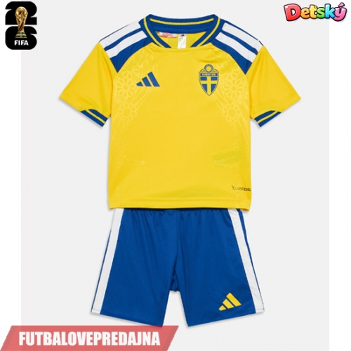 Lacne Dětský Futbalové dres Švédsko MS 2026 Krátky Rukáv - Domáci (+ trenírky)